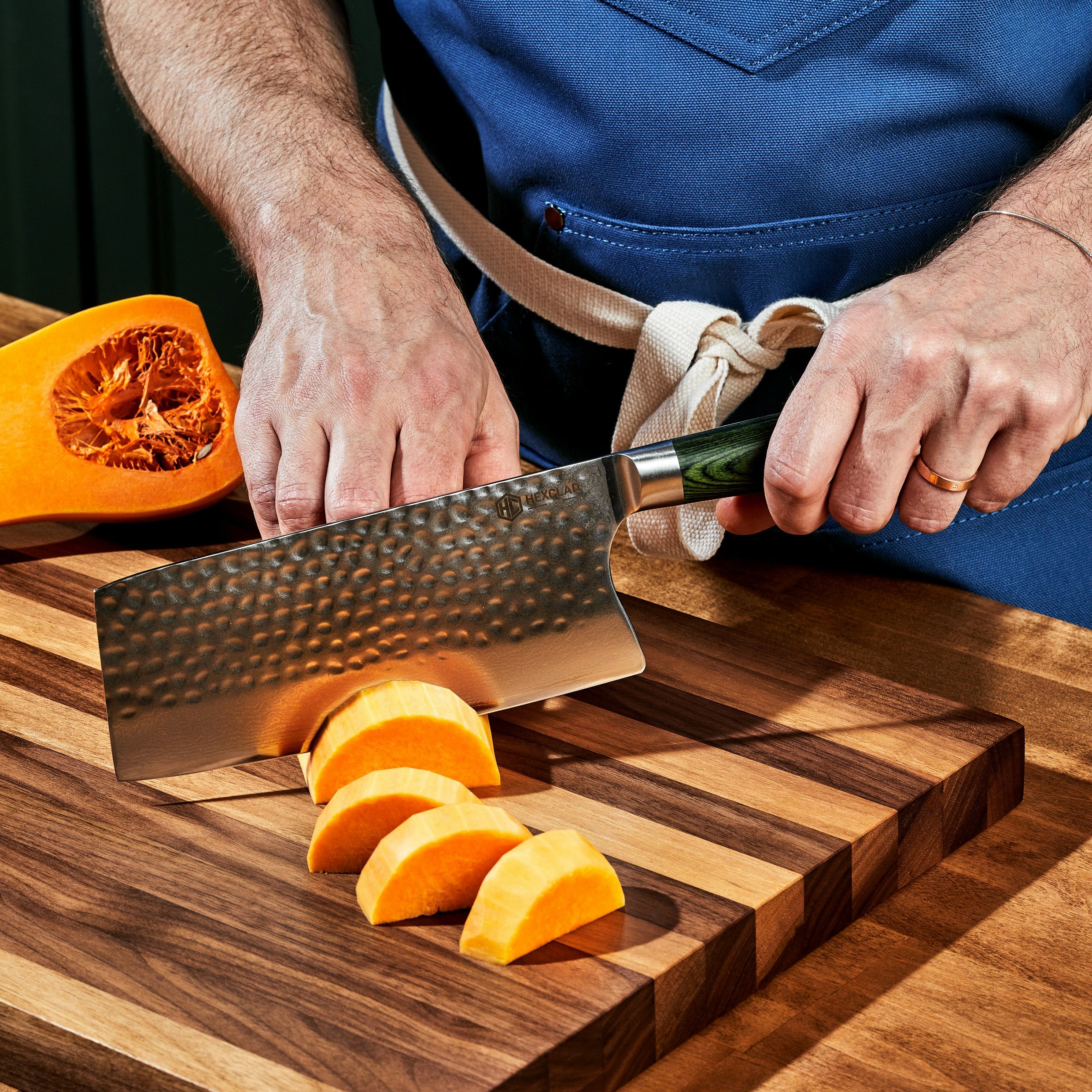 Damascus Steel Cleaver. 7 (Green) - Image 5